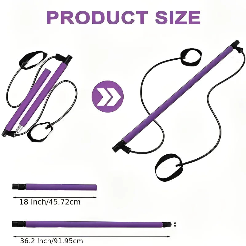 Portable Yoga Pilates Bar Stick With Resistance Band Muscle Toning Fitness Stretching Sports Body Workout Exercise Tension Rope