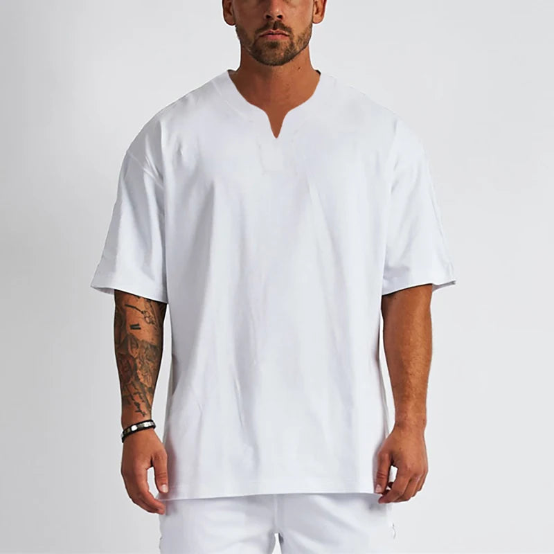 Summer New Men's Cotton Loose Fitness V-neck