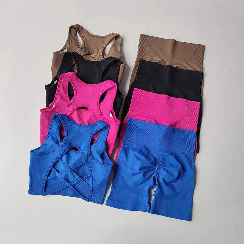 2 PCS Women's Seamless Yoga Set Sexy Sport Bra And High Waist Sports Shorts Fitness Gym Clothing Sleeveless Workout Suit