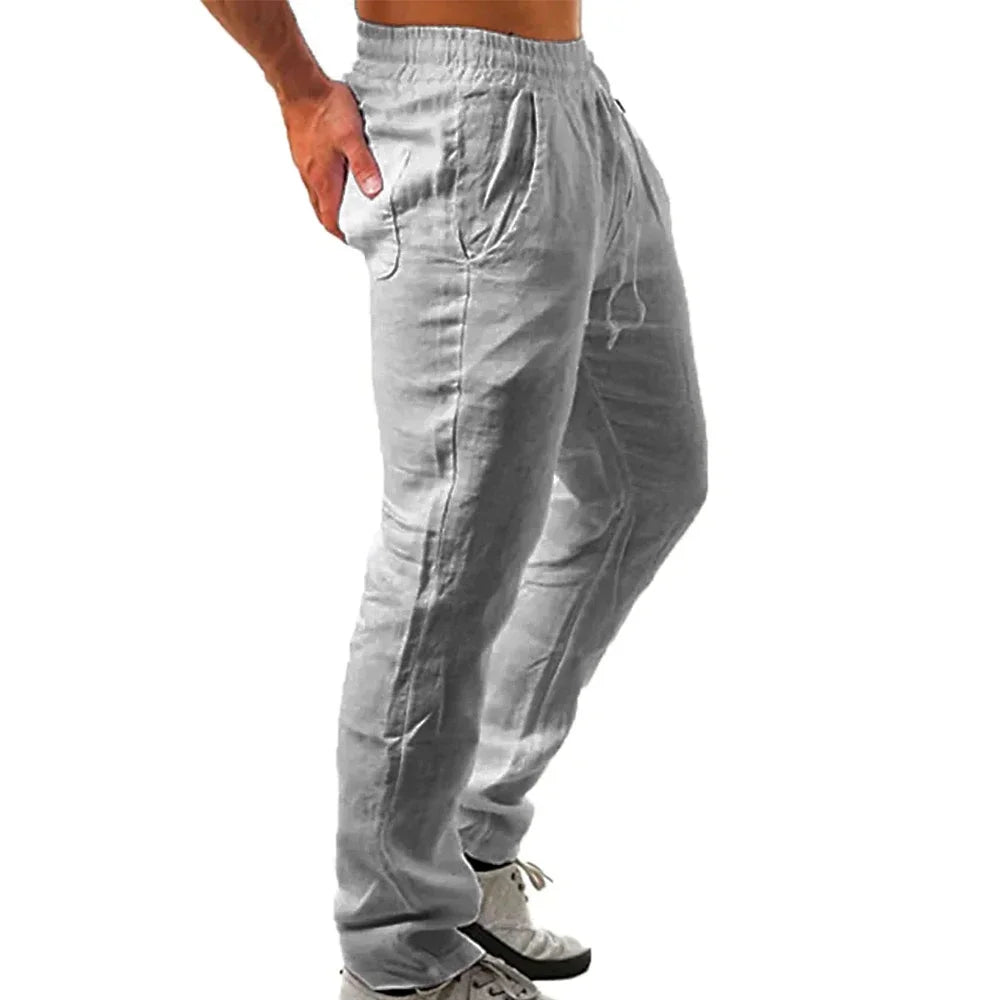 Men's Cotton Linen Pants Loose Cool Casual Long Pants Elastic Waist Long Pant Casual Large Size Streetwear Lightweight Trousers