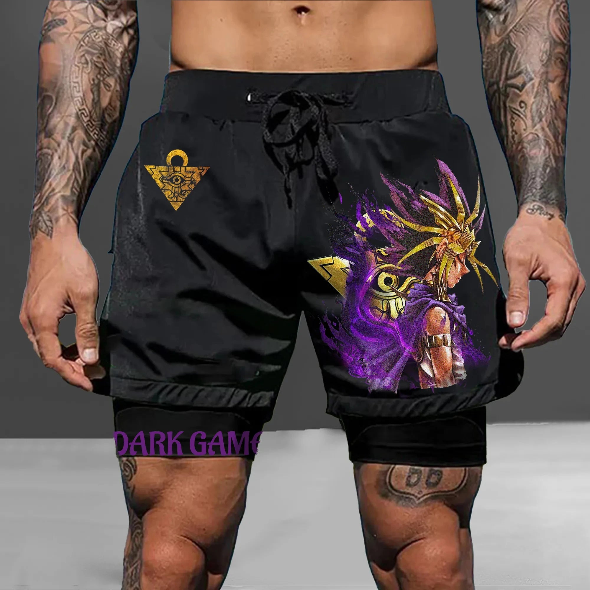Men 2 in 1 Shorts Black Outer Layer YuGiOh Monster Graphic
