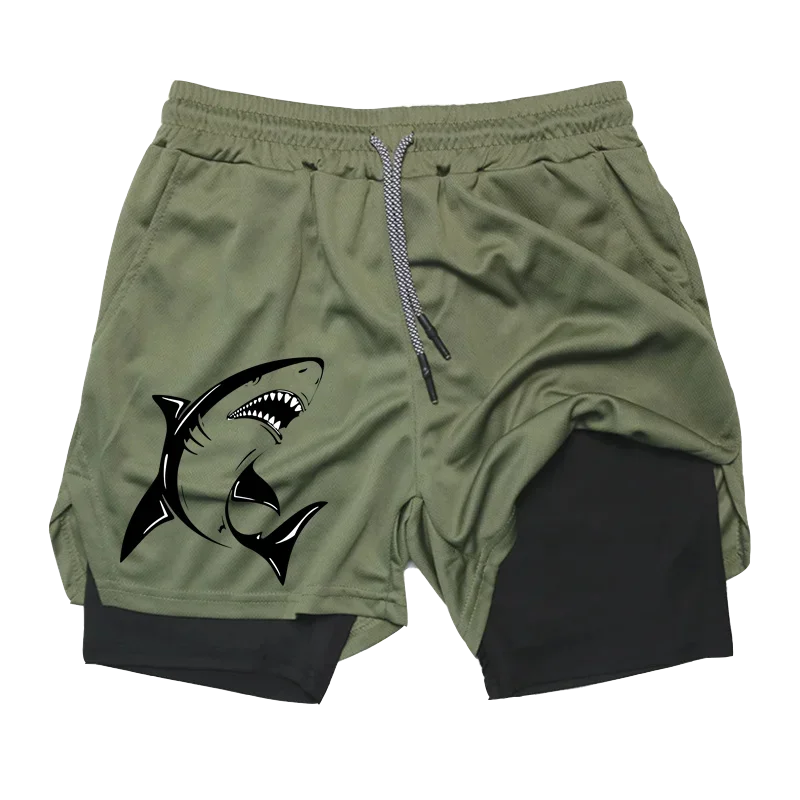 New Running Shorts Shark Printed Gym Sports Shorts
