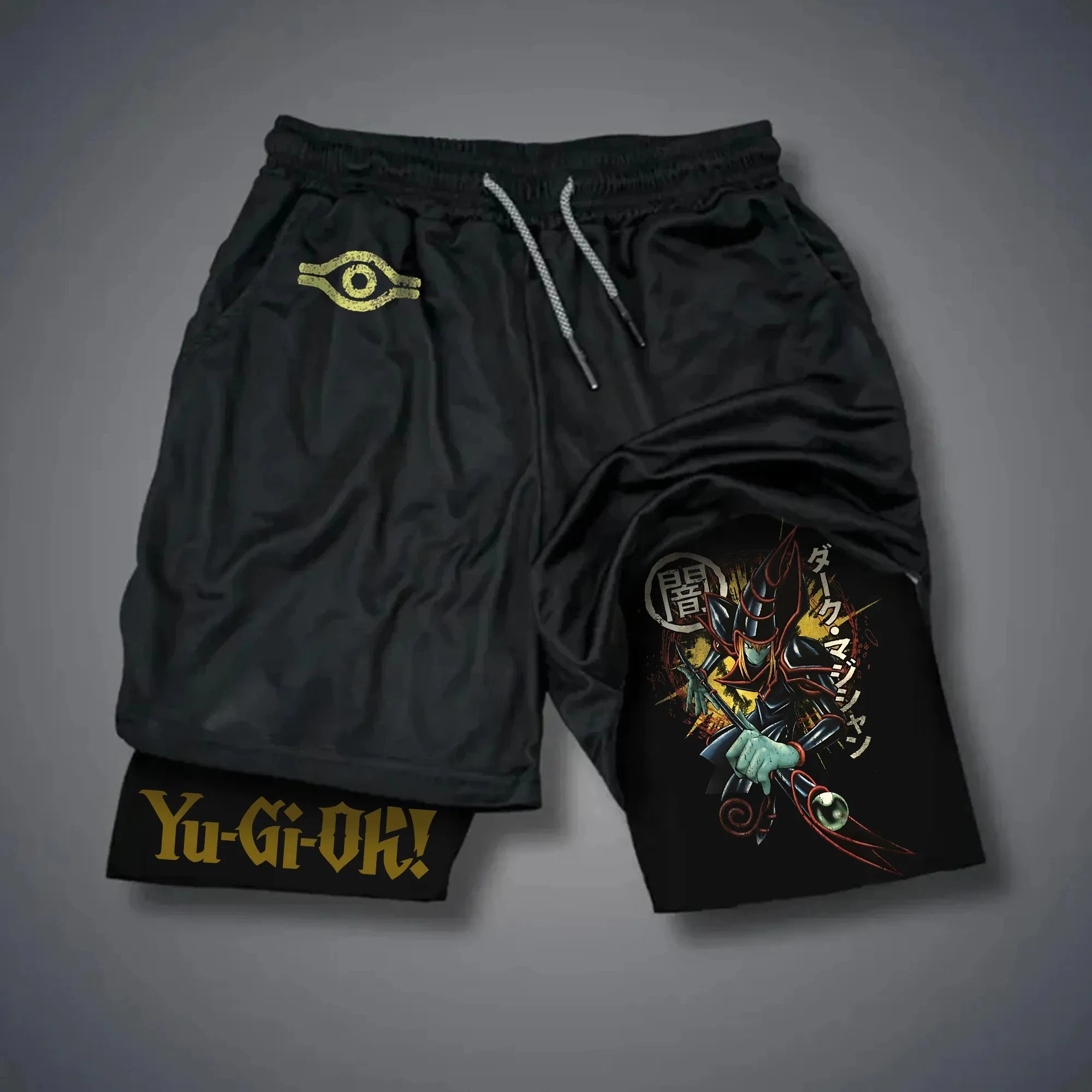 Men 2 in 1 Shorts Black Outer Layer YuGiOh Monster Graphic