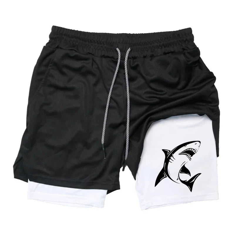 New Running Shorts Shark Printed Gym Sports Shorts