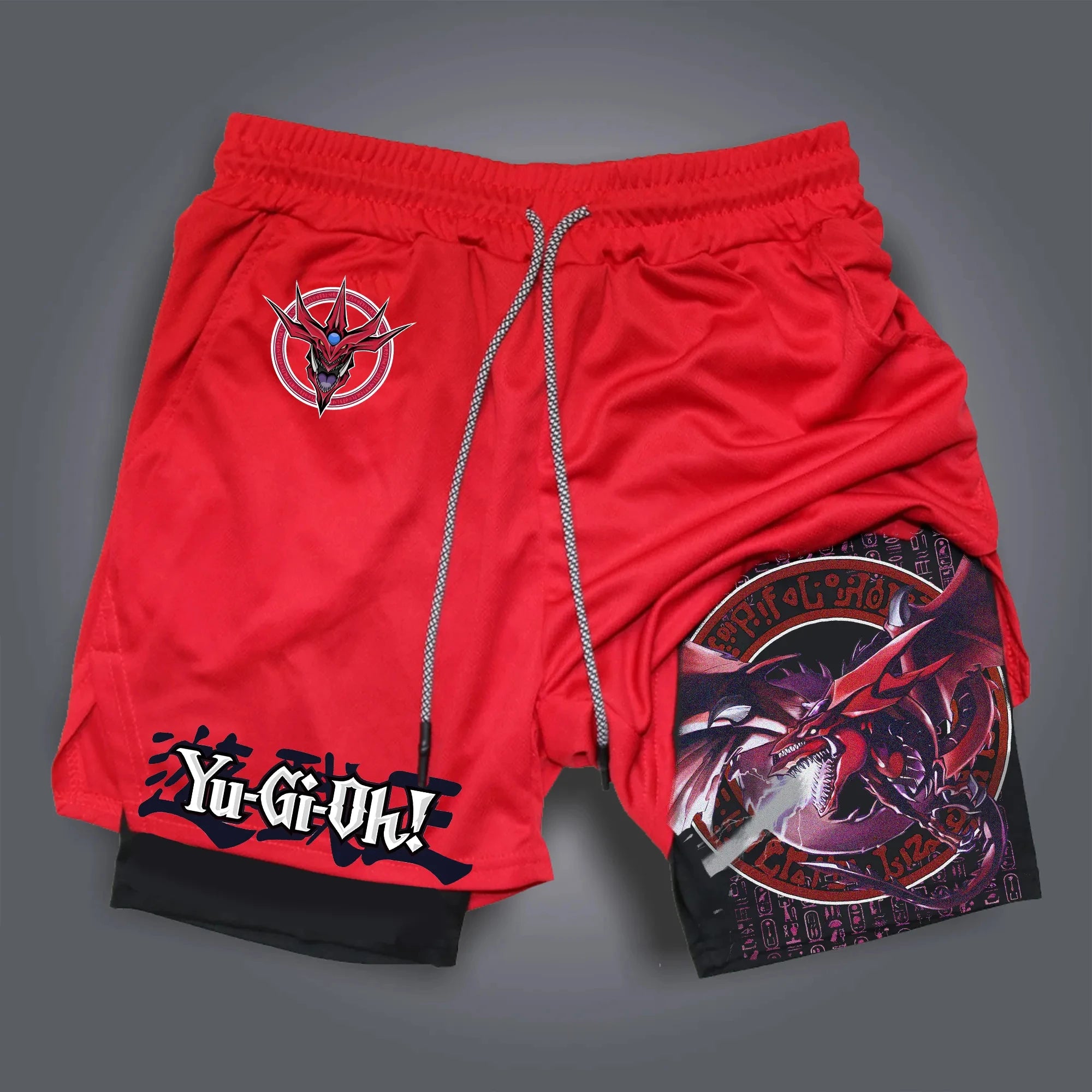 Men 2 in 1 Shorts Black Outer Layer YuGiOh Monster Graphic