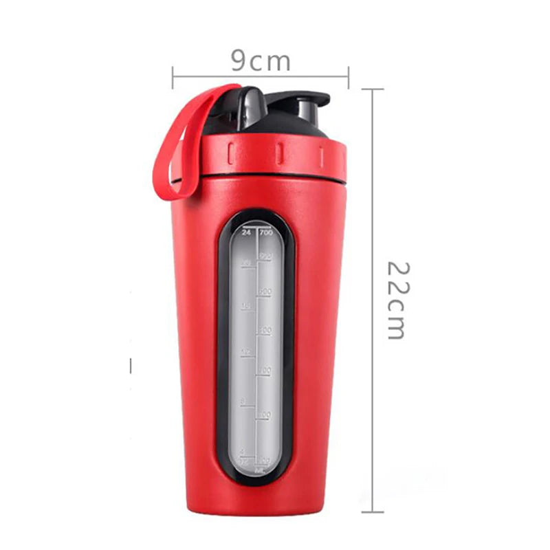 1Pc 700ML Stainless Steel Sports Water Mugs Shaker Bottles With Scale, Outdoor Gym Fitness Shake Cup Protein Powder Mixer Bottle